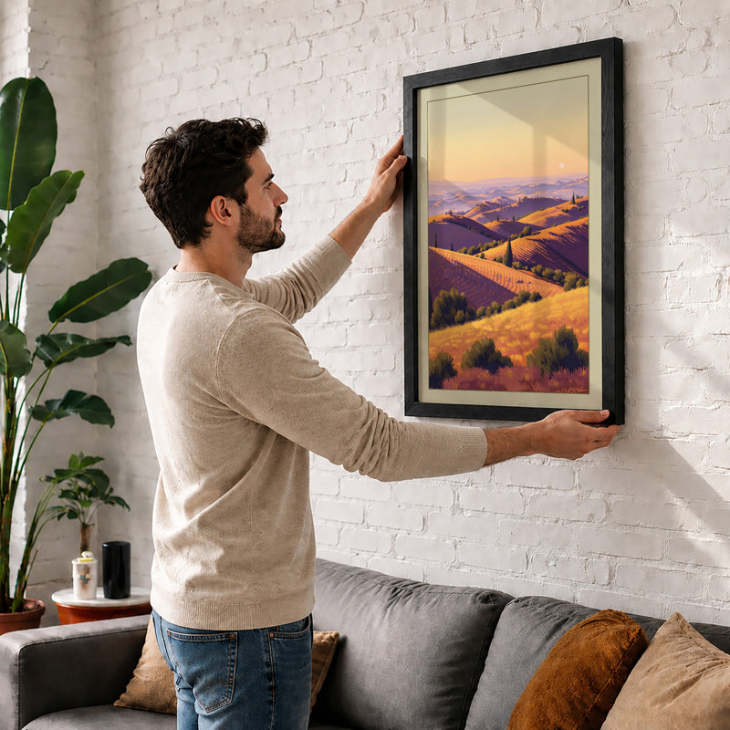 Rolling Hills At Golden Hour Landscape - Print, A3 - 42.0 x 29.7 cm, White