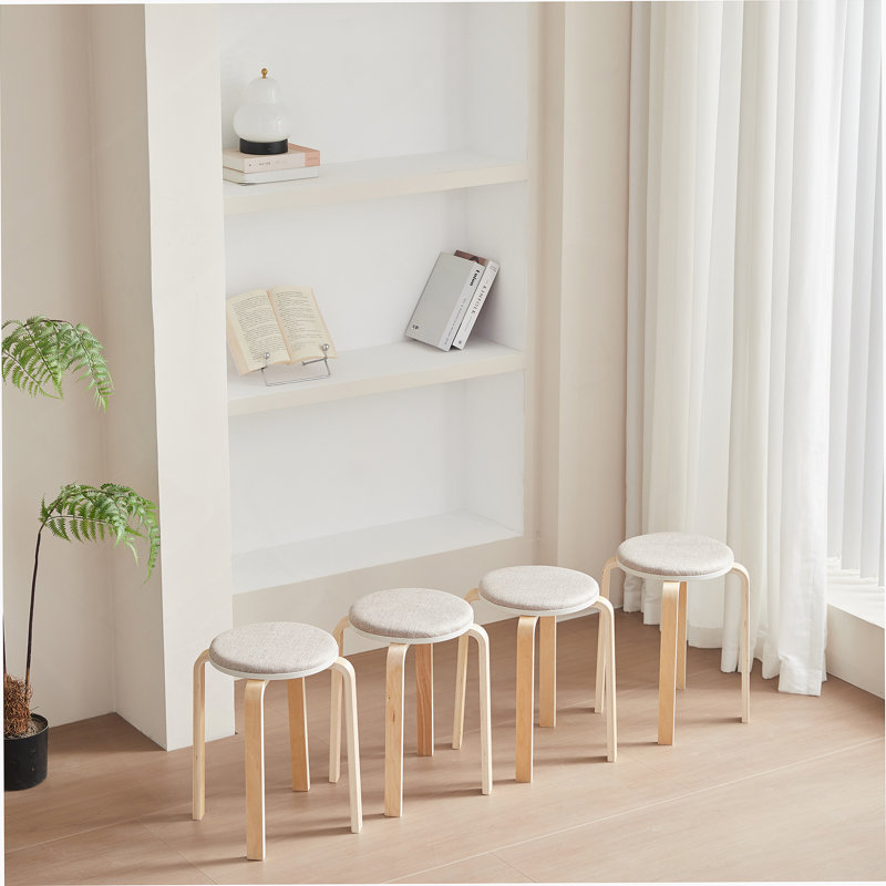 Set of 4 Stackable Stools, Stackable Bentwood Stools, Round Backless Chairs for Dining Room, Kitchen, Classroom, Beige