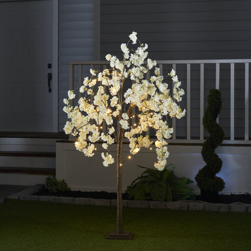 Cerisier en fleurs avec lumières DEL, H 47,24 po x l 31,4 po x P 31,4 po, Blanc chaud