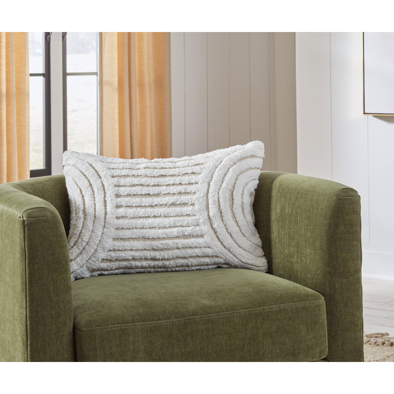 Farissen Rectangular White and Tan Tufted Pillow