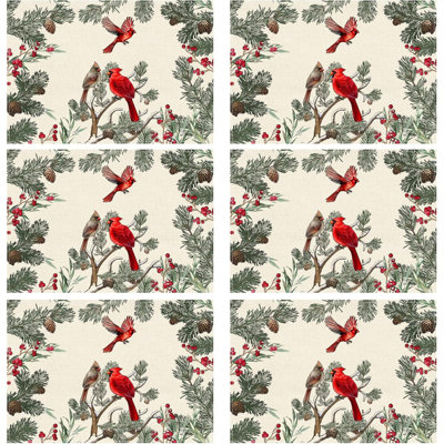 Ensemble de 6 napperons Cardinal Birds Winter Pine Christmas Christmas