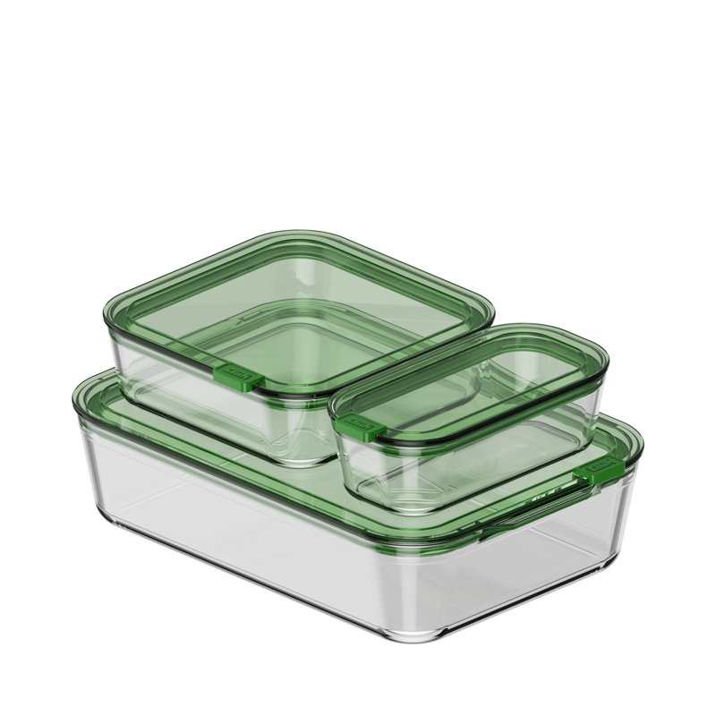 Ensemble familial de grands contenants alimentaires en verre empilables : 1 x 610 ml, 1 x 1350 ml, 1 x 3830 ml, Vert