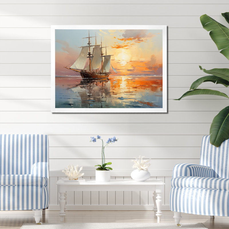 Voilier Ocean Dance II - Bateau à voile, reproduction d'art mural, H 12 po x l 20 po x P 1 po, Cadre simple blanc