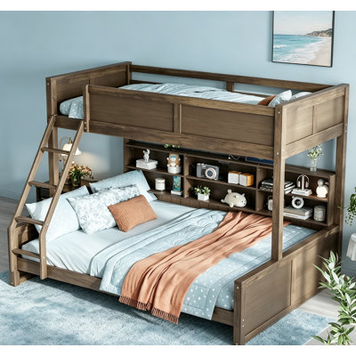 Twin XL Over Queen Bunk Bed With Storage, USB Ports, And Sturdy Pine Wood Frame For Space-Saving Solutions
