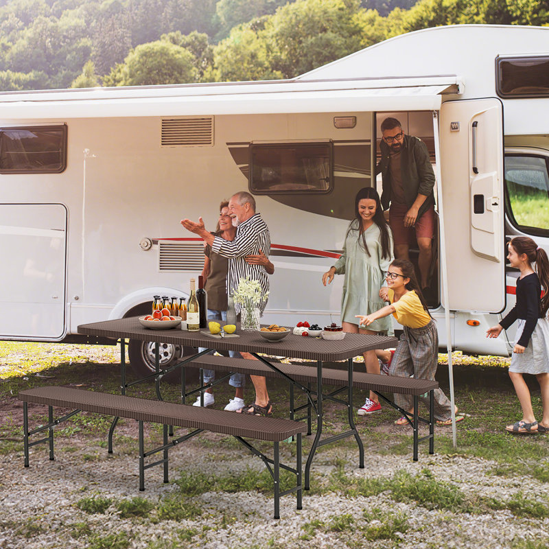  Ensemble de 3 tables de pique-nique pliables avec table de 6 pi et 2 bancs pour le camping