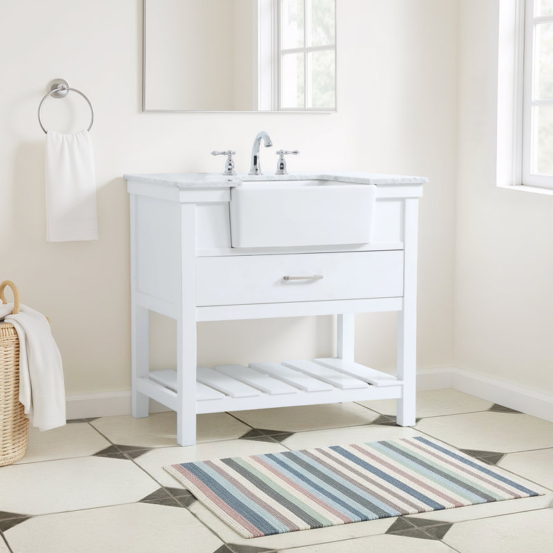 Pelaghia 36'' Single Bathroom Vanity with Marble Top, White