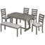 Ensemble de table de salle à manger 6 pièces en bois d'hévéa avec placage en bois massif et coussin moelleux (brosse en fil de fer gris)