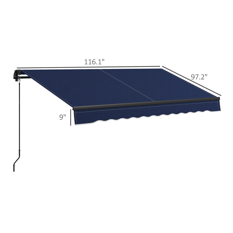 10' X 8' Retractable Awning, 280Gsm UV Resistant Sunshade Shelter For Deck, Balcony, Yard, Blue, 59" H x 116.3" W x 97.3" D