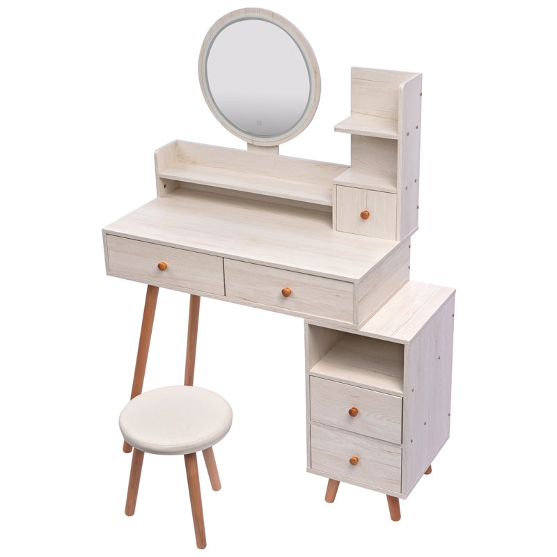 Commode de maquillage moderne avec coiffeuse et miroir à DEL Touch Tabouret