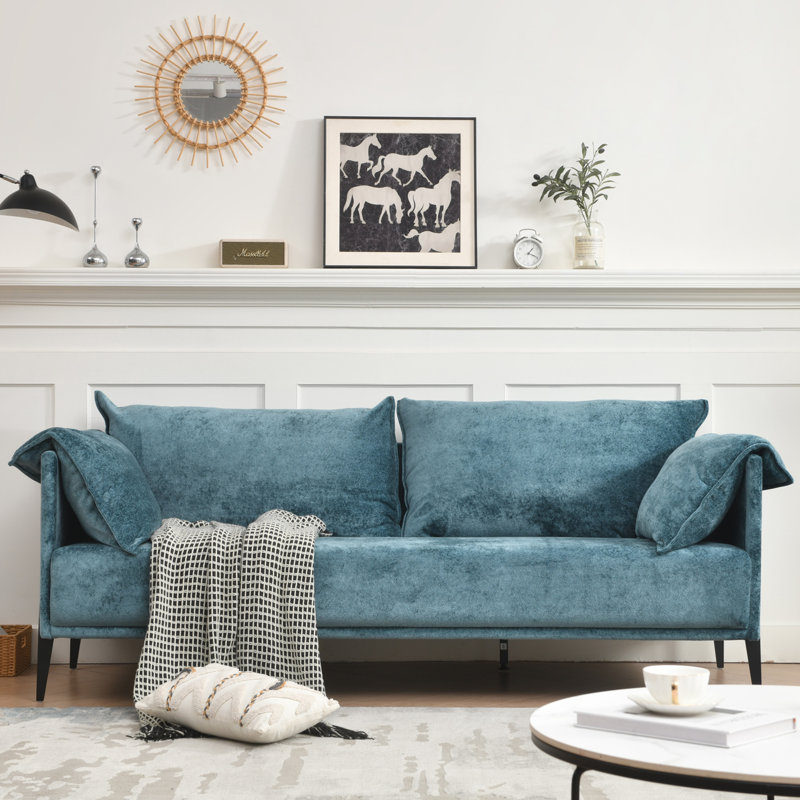 Veda 81.88" Upholstered Sofa, Turquoise