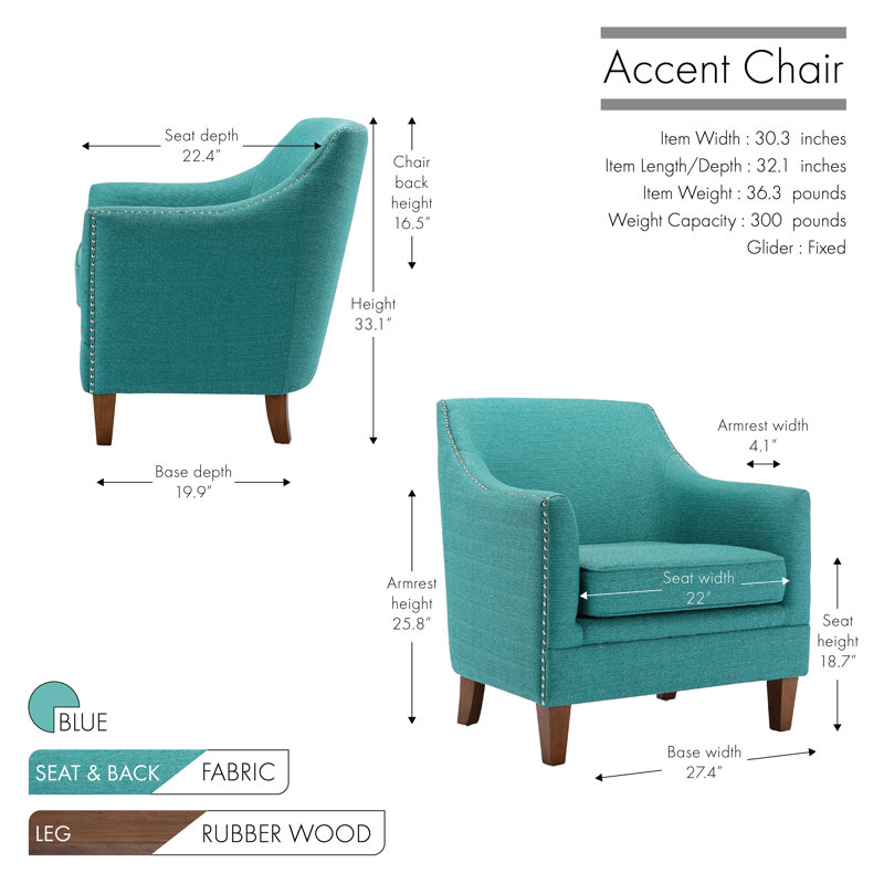 Fauteuil de 30,3 po de largeur Toisha, Mélange de polyester bleu