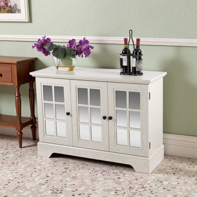 Armoire de rangement 45 po en chêne blanc avec 3 portes en miroir en acrylique, buffet réglable pour salon / salle à manger, cuisine