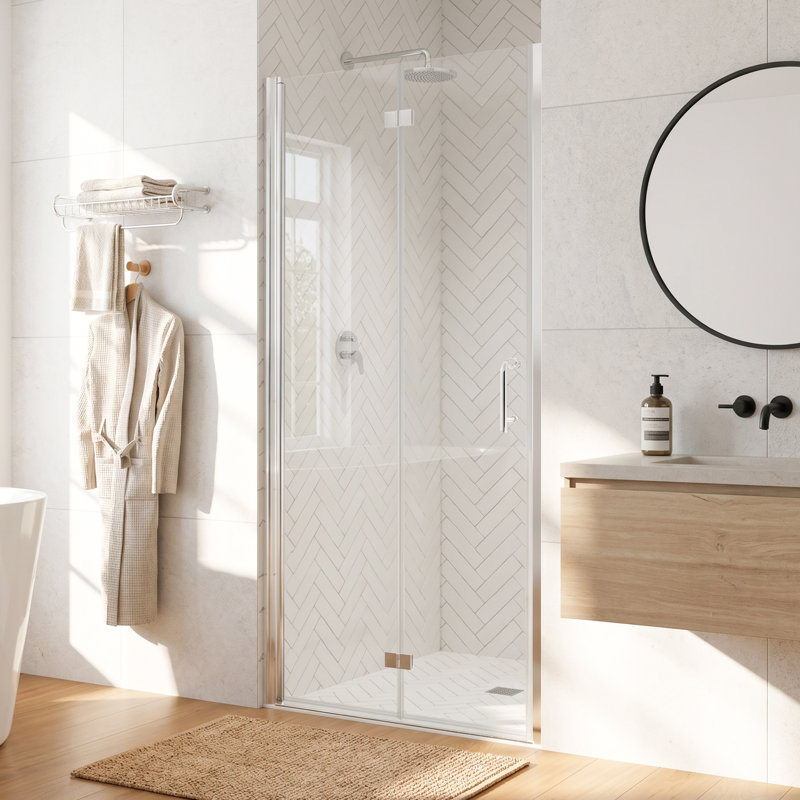 Porte de douche pivotante en aluminium 36-38 "x H 72" semi-sans cadre, verre trempé transparent de 6 mm, installation réversible, facile à installer