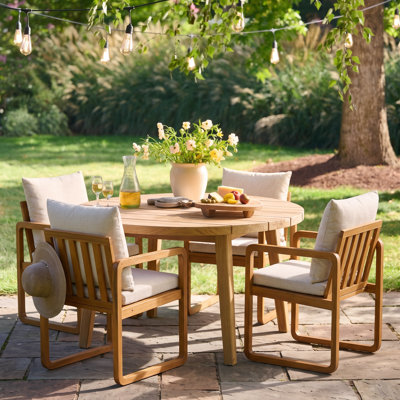 Chaises de salle à manger d'extérieur en bois d'acacia avec coussins hydrofuges pour patio et cour arrière Albrin