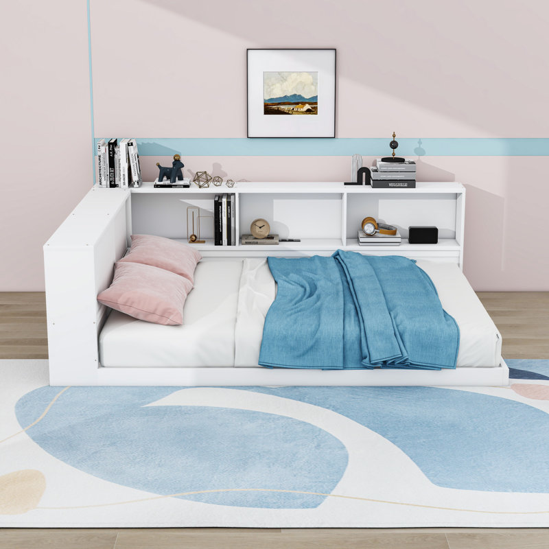 Wood Daybed with Shelves, USB and LED, White