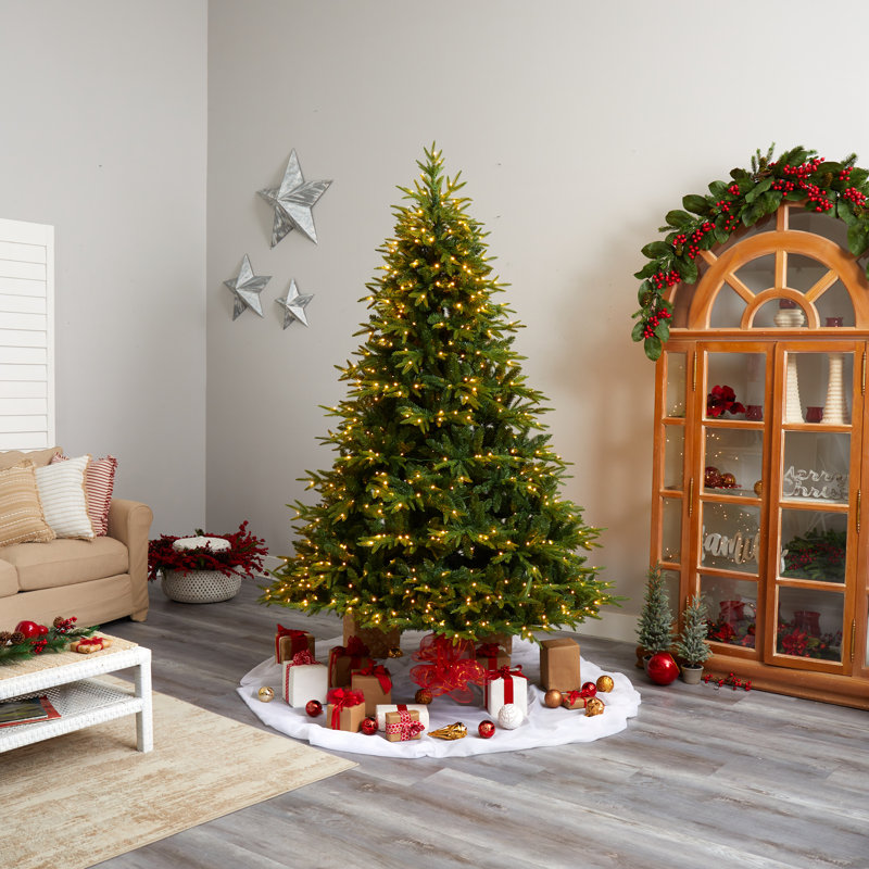 Green Lighted Artificial Fir Christmas Tree, 8' H