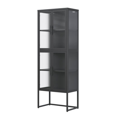 Benvolio 65.35-inch Black Four Door Metal Storage Cabinet with Fluted Clear Doors