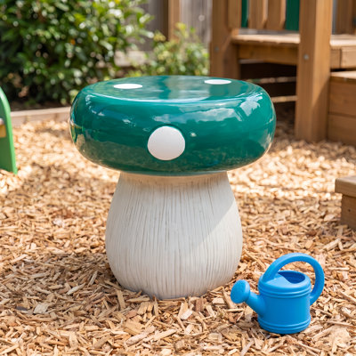 13.4" Green Mushroom Resin Stool - Multi-Purpose Garden Side Table & Plant Stand, Indoor/Outdoor