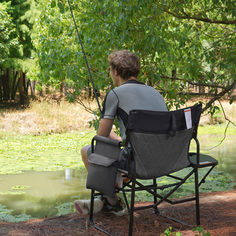 Chaise de réalisateur de camping avec table d'appoint et pochette, chaises pliantes portatives de taille compacte, Gris