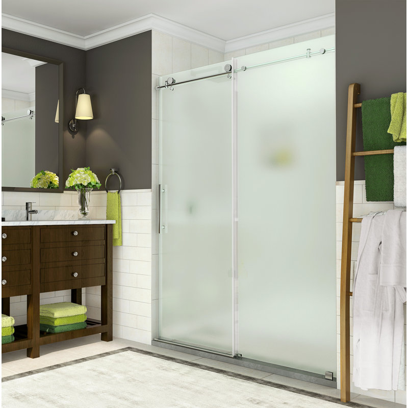 Coraline 48" x 75" Single Sliding Frameless Shower Door, Stainless Steel