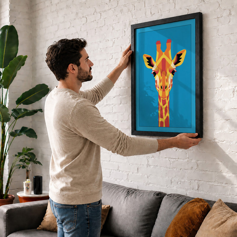 Giraffe Head Bold Modern - Framed Print, A4 - 29.7 x 21.0 cm, White