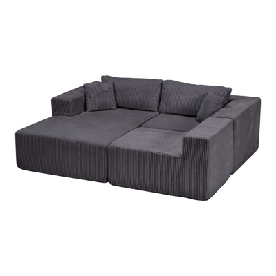 Canapé modulaire modulaire, canapé modulaire Cloud avec assise profonde, canapé modulaire moderne en L avec méridienne, fauteuils rembourrés désossés pour le salon (velours côtelé, gris)