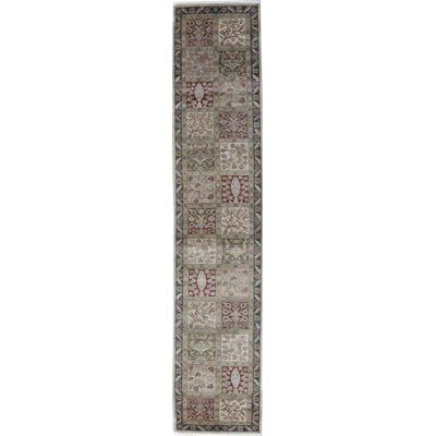 Tapis de couloir ivoire et noir noué à la main de haute qualité