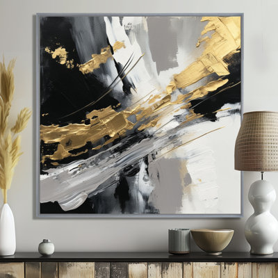 Golden River Wildness, abstrait or et noir - peinture abstraite, art mural