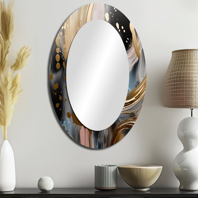 Abstrait abstrait doré et rose Infinity Circles VI - miroir mural ovale moderne doré