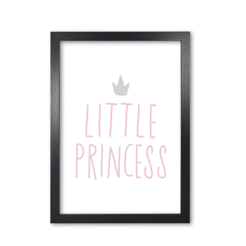 Little Princess - Typography Print on Paper, 42 cm H x 30 cm W x 5 cm D, Pink/Grey, Black Grain Frame