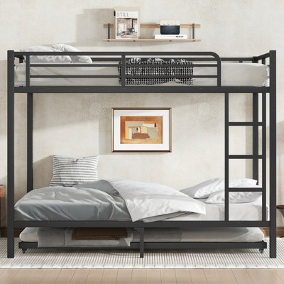 Metal Bunk Bed Frame With Twin Size Trundle, Black