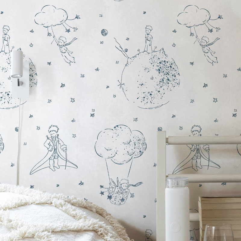 The Little Prince Wallpaper, Blue Ink Sketch Nursery