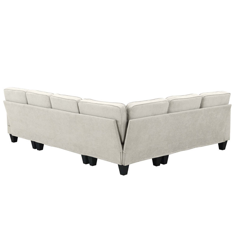 Ensemble de canapé modulaire en tissu 7 places avec 3 coussins inclus pour le salon et l’appartement, Tissu beige