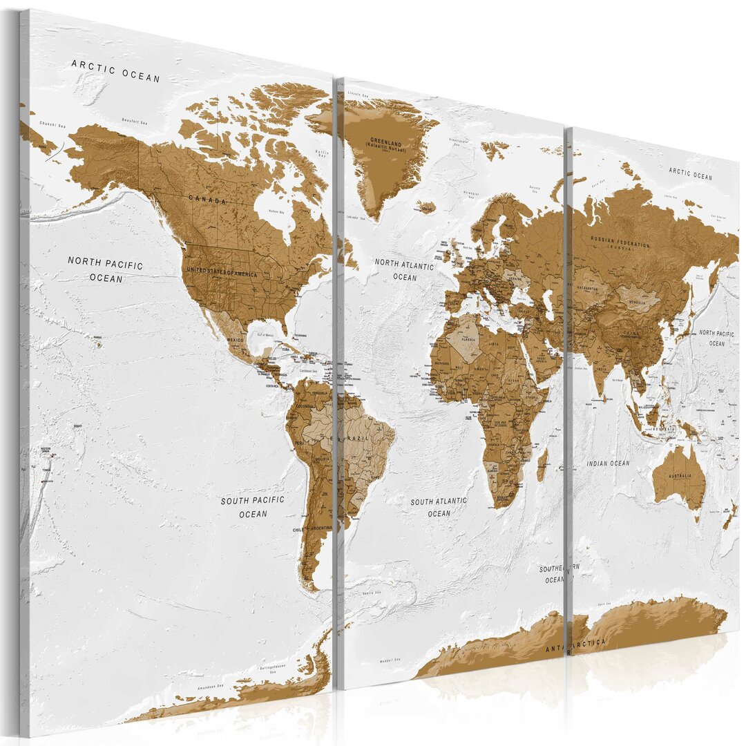 3-tlg. Leinwandbilder-Set World Map: White Poetry