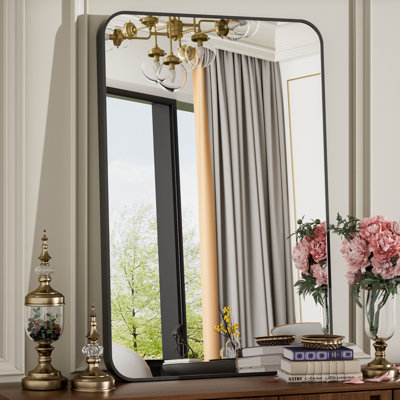 Tempered Glass and Aluminum Alloy Framed Rectangle Mounted Wall Mirror