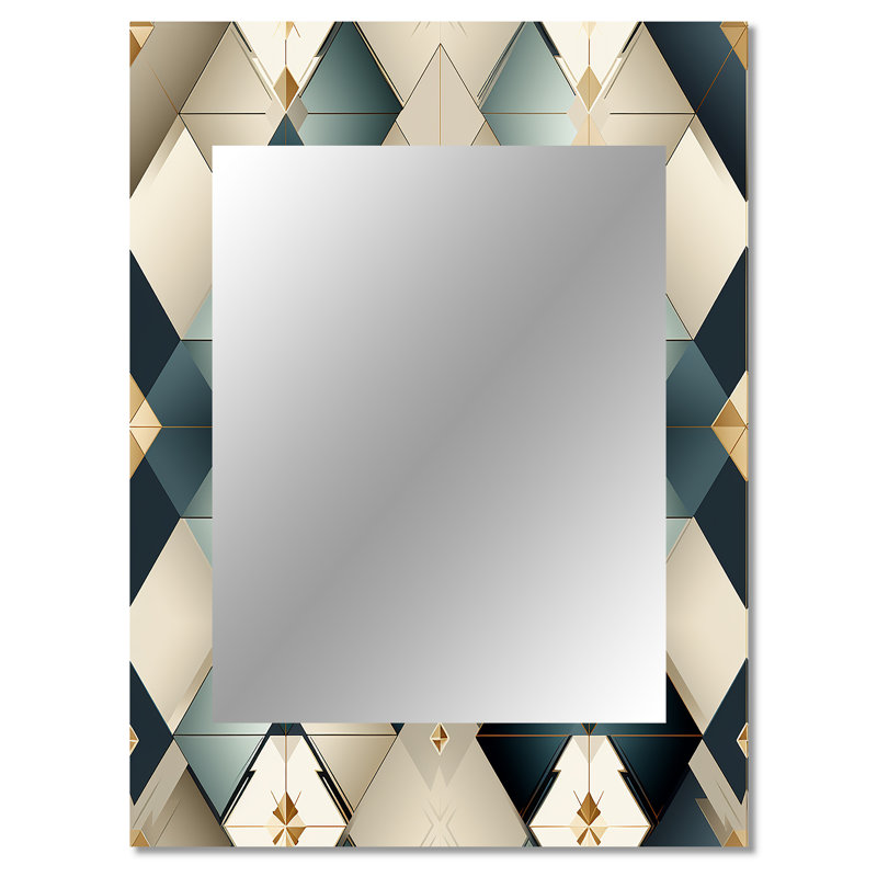Harmonie cubique en marbre sarcelle et gris - miroir géométrique, miroir mural moderne unique, impression d'art en métal