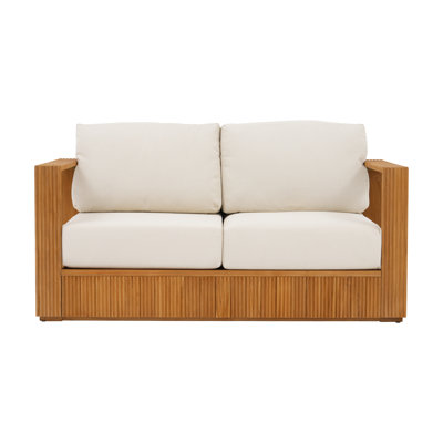 Teak Wood Outdoor Loveseat Sofa with Cushions