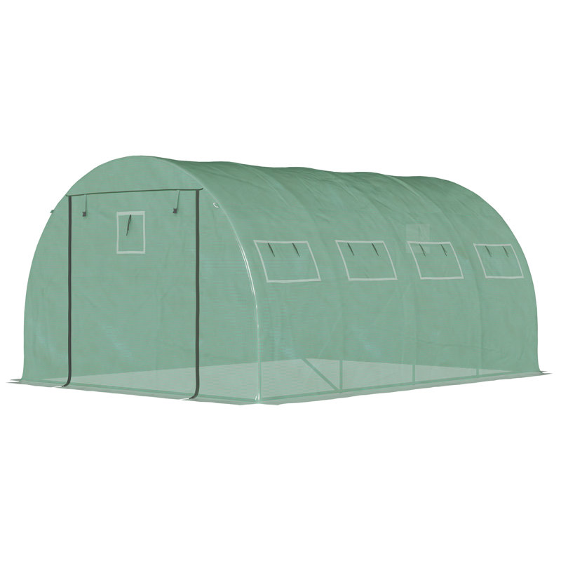 Green Walk-In Tunnel Greenhouse with Zippered Mesh Doors