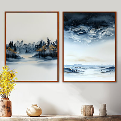 Étoile étoilée Serenade dans un paysage d'hiver III - Paysages modernes, décoration murale 2 pièces