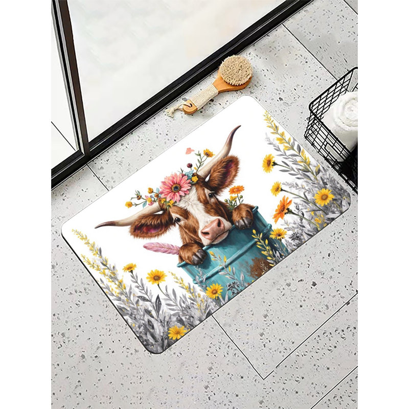 Tapis de bain floral à motif de vache pour salle de bain, 16 x 24