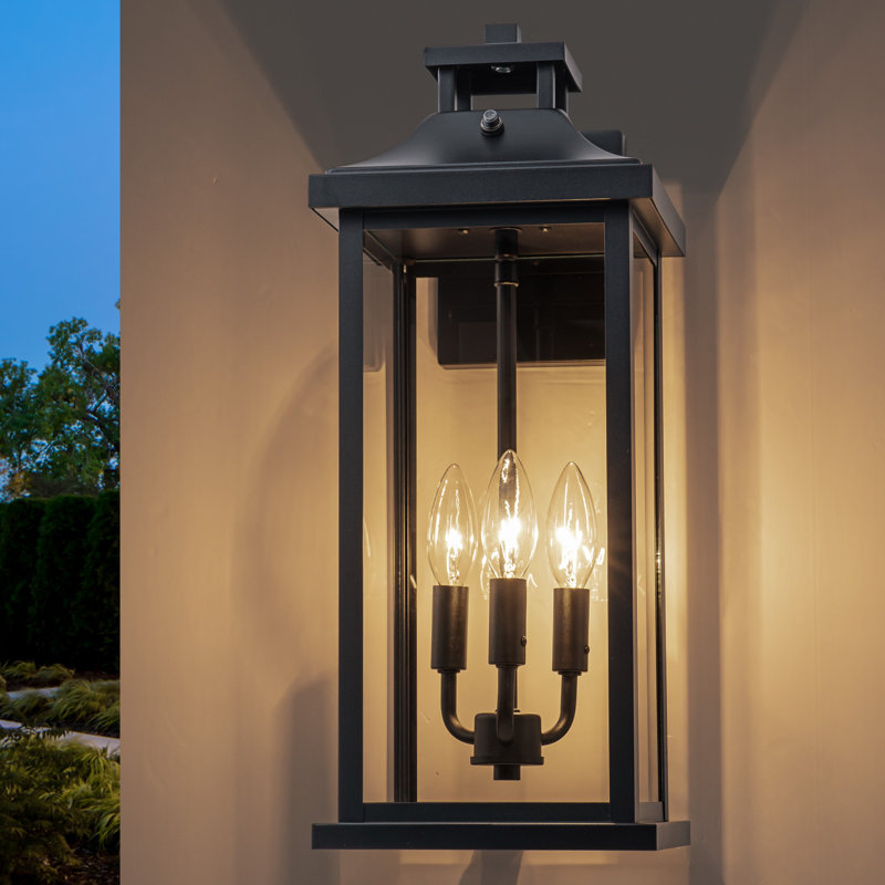 19.5 In. Black Dusk To Dawn Outdoor Wall Lantern With Tempered Glass Shade