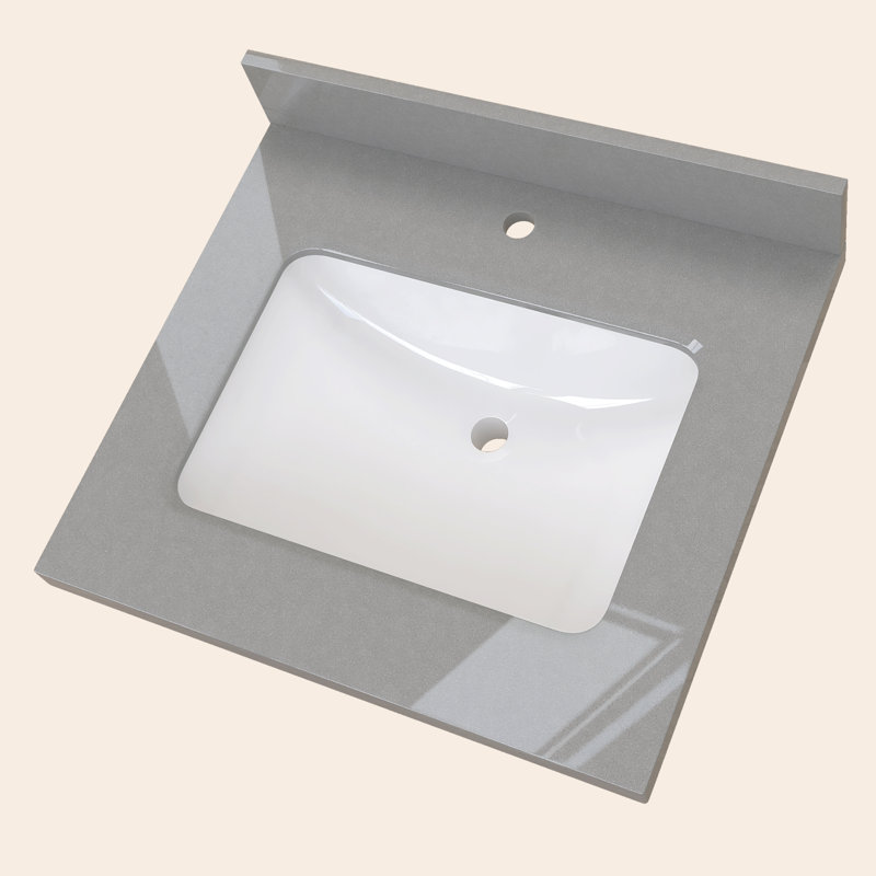 Comptoir de meuble-lavabo en pierre reconstituée 24 po x 22 po avec comptoir intégré en faux bois avec dosseret de 4 po pour Mordern Barthoom en granit gris