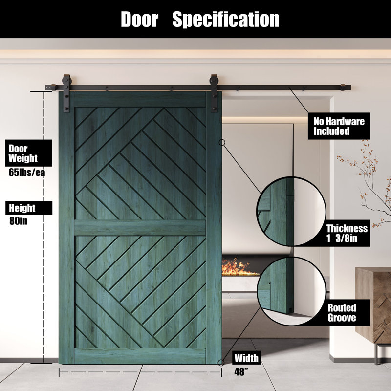 Porte de grange en bois de pin à finition géométrique et non assemblée Homacer Design géométrique (usage intérieur seulement)