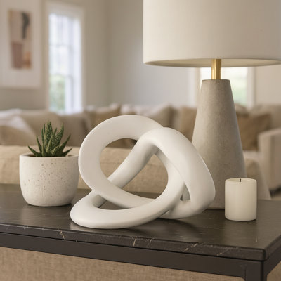 Decorative Resin Knot Sculpture for Tabletop Decor - Modern Object Accent for Living Room Styling, Coffee Table or Home Decorations - 10", White