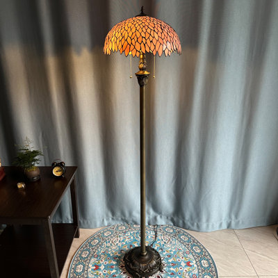 Tiffany Floor Lamp Pink Wisteria Stained Glass Standing Reading Light 16X16X64 Inches Antique Lamp