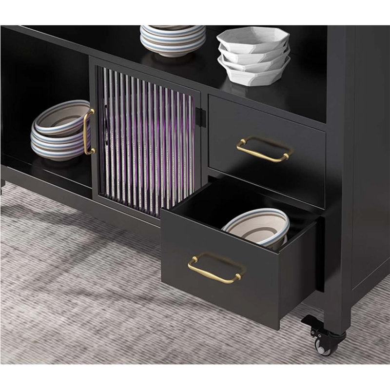 Black removable marble catering storage island