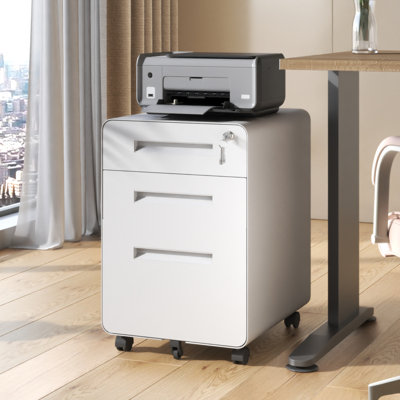 Classeur vertical blanc mobile à 3 tiroirs avec serrure, coins arrondis accrédités BIFMA pour le bureau à domicile