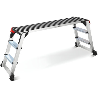 Heavy Duty Aluminum Folding Work Platform Ladder With Non-Slip Surface, 330 Lbs Load Capacity, Dual Side Step Access For Painting, Cleaning And Vehicle Washing