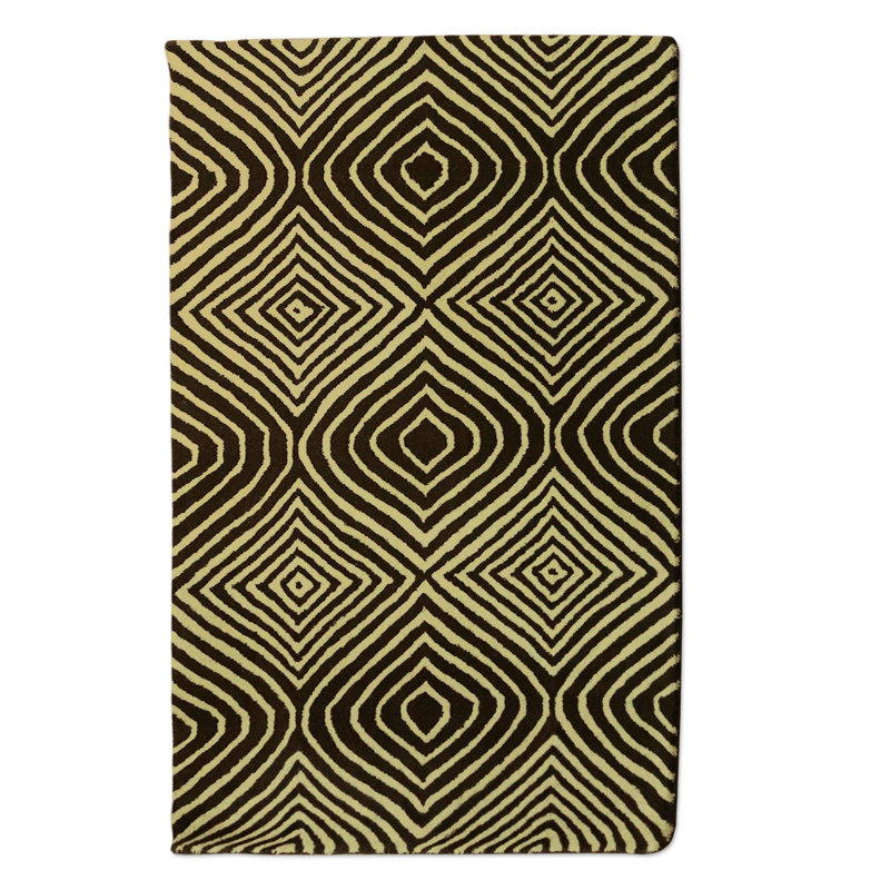 Tapis jaune/noir en laine touffeté géométrique fait main Corvallis, Rectangle 4 pi x 6 pi