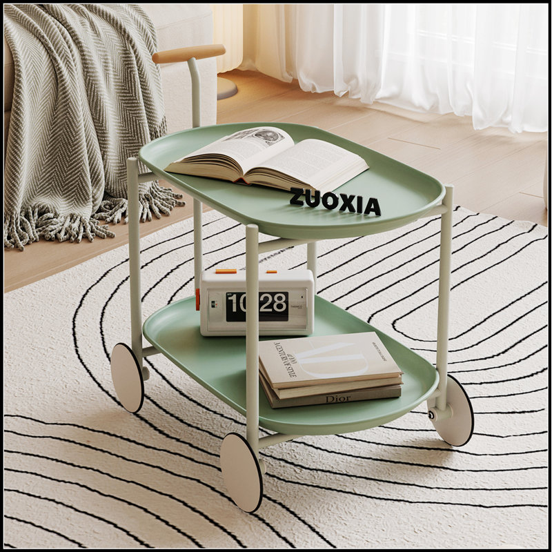 Chariot mobile de style nordique avec deux tablettes de rangement, écologique et durable pour l'organisation de la cuisine et du salon